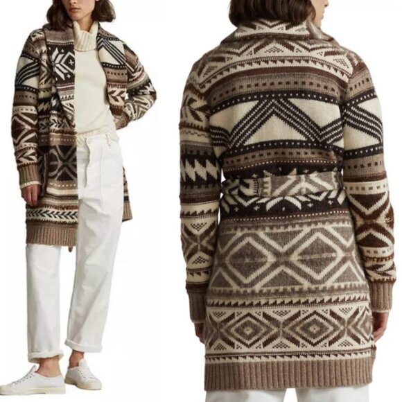 Polo Ralph Lauren Wool-Alpaca-Blend Geo-Motif Shawl Collar Belt Coatigan  M $798 - Picture 5 of 16